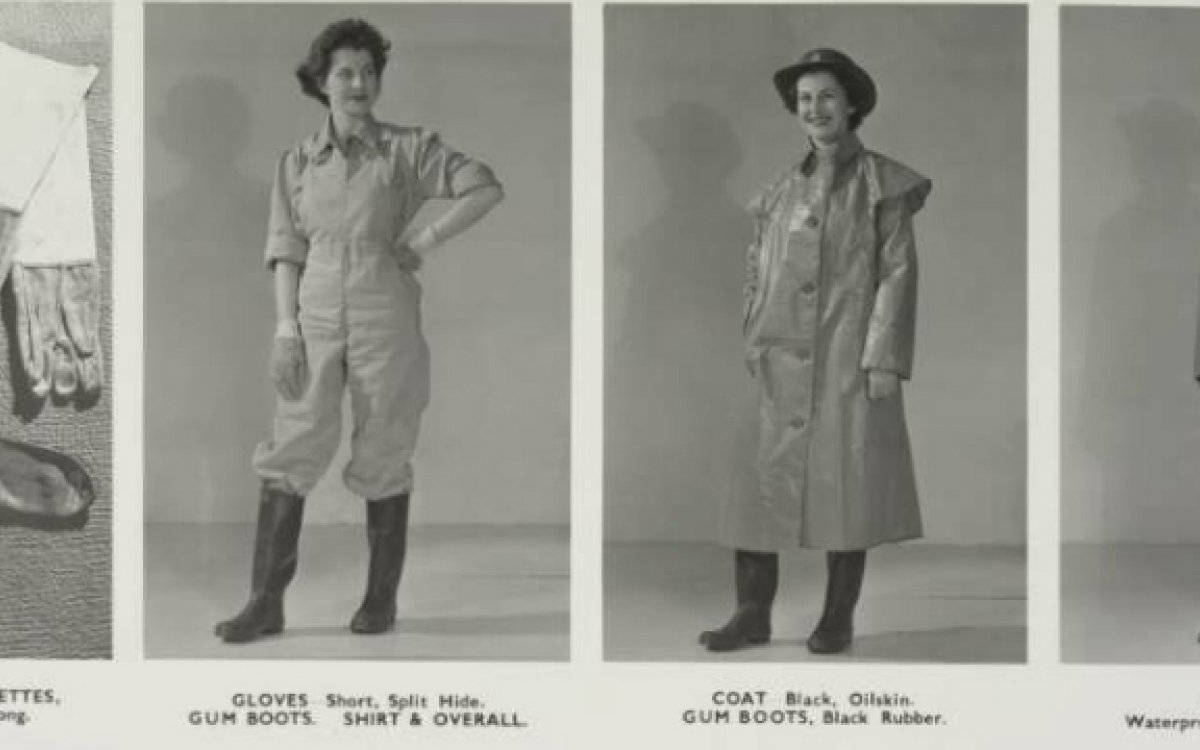 Four images showing the uniform of the Australian Womens Land Army